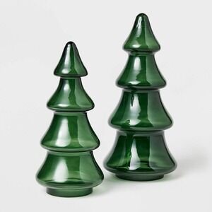 Set of 2 Tiered Glass Christmas Tree Green - Threshold Studio McGee Target 2023‎